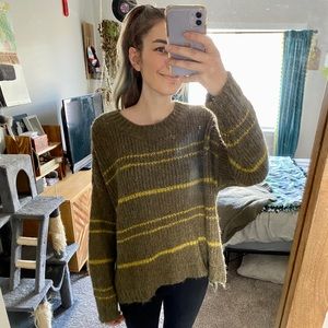 Olive green striped aerie sweater